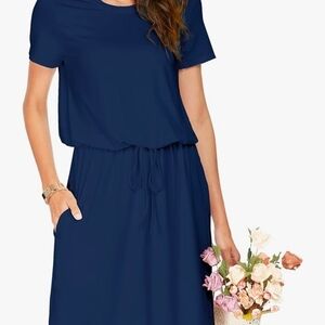 Simier Fariry Women's XL Blue Dress With Pockets And Drawstring New With Tags